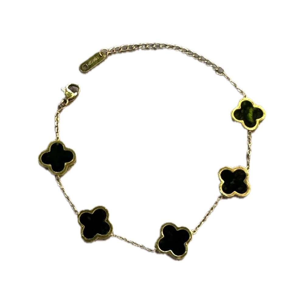 18K GP Four-Leaf Clover Bracelet – JY Tag, Adjustable Chain, Designer Inspired